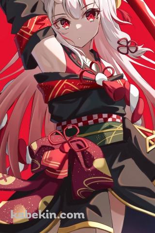 抜刀する百鬼あやめ / 上段の構え / ホロライブ / バーチャルYouTuberのAndroidの壁紙(320px x 480px) スマホ用