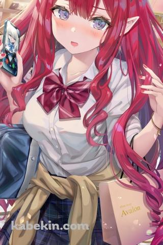 買い物をしながらモルガンと通話するバーヴァン・シー / 制服 / 女子高生 / fgo / fate/grand orderのAndroidの壁紙(320px x 480px) スマホ用