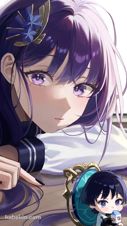 セーラー服を着た可愛い雷電将軍 / 牛乳を飲むスカラマシュ / 放浪者 / 原神のAndroidの壁紙(540px x 960px) スマホ用