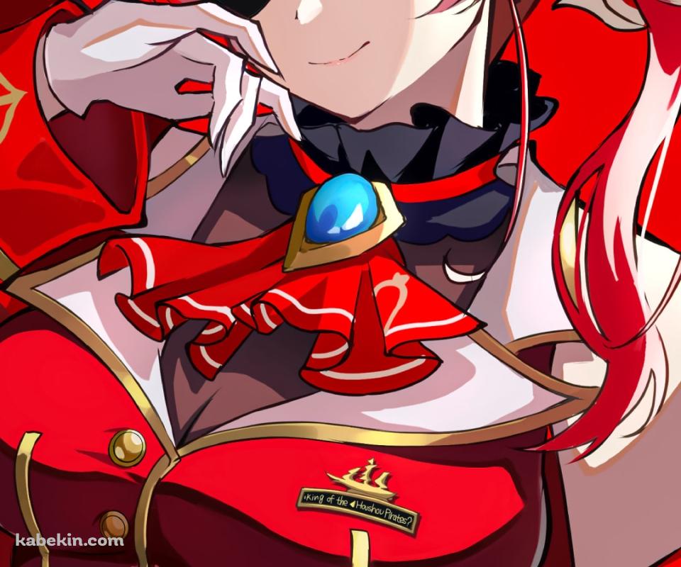 ほっぺたに手をあてる宝鐘マリン / 赤 / ホロライブ / バーチャルYouTuberのAndroidの壁紙(960px x 800px) スマホ用