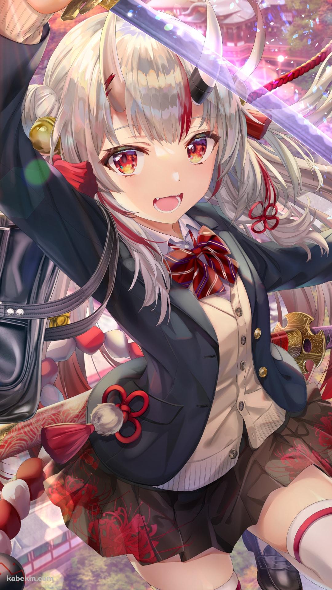 制服姿で抜刀する可愛い百鬼あやめ / 女子高生 / セーラー服 / 五重の塔 / ホロライブ / バーチャルYouTuber / VtuberのAndroidの壁紙(1080px x 1920px) スマホ用