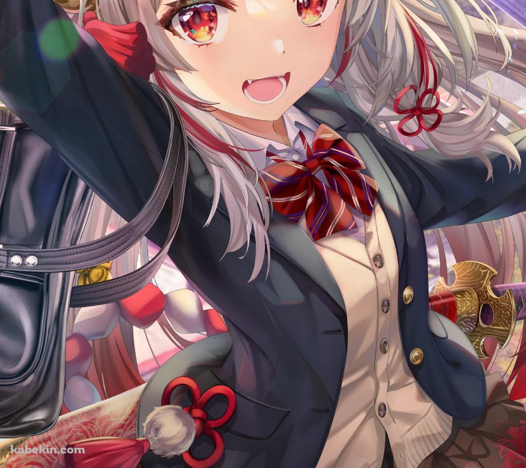 制服姿で抜刀する可愛い百鬼あやめ / 女子高生 / セーラー服 / 五重の塔 / ホロライブ / バーチャルYouTuber / VtuberのAndroidの壁紙(1080px x 960px) スマホ用