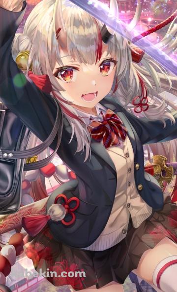 制服姿で抜刀する可愛い百鬼あやめ / 女子高生 / セーラー服 / 五重の塔 / ホロライブ / バーチャルYouTuber / VtuberのAndroidの壁紙(360px x 592px) スマホ用