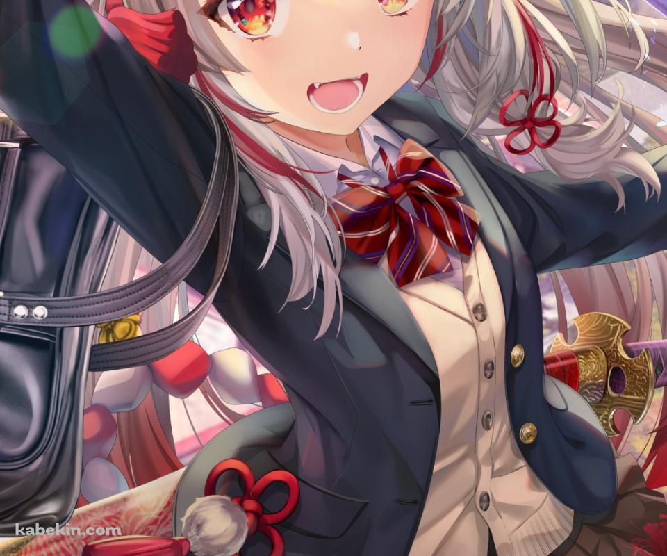 制服姿で抜刀する可愛い百鬼あやめ / 女子高生 / セーラー服 / 五重の塔 / ホロライブ / バーチャルYouTuber / VtuberのAndroidの壁紙(960px x 800px) スマホ用