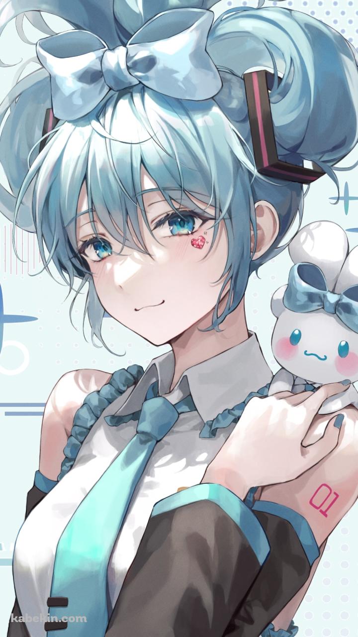 肩に乗せたシナモロールを触り微笑むシナミク / 初音ミク / ボカロ / ボーカロイドのAndroidの壁紙(720px x 1280px) スマホ用