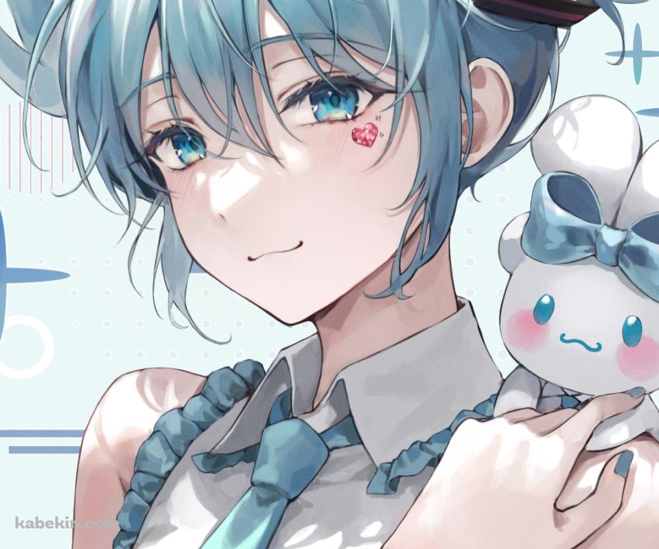 肩に乗せたシナモロールを触り微笑むシナミク / 初音ミク / ボカロ / ボーカロイドのAndroidの壁紙(960px x 800px) スマホ用