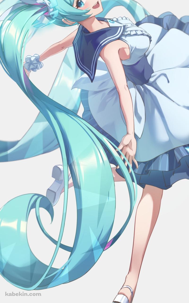 両手を広げてはしゃぐ可愛い初音ミク / ボカロ / ボーカロイドのAndroidの壁紙(800px x 1280px) スマホ用