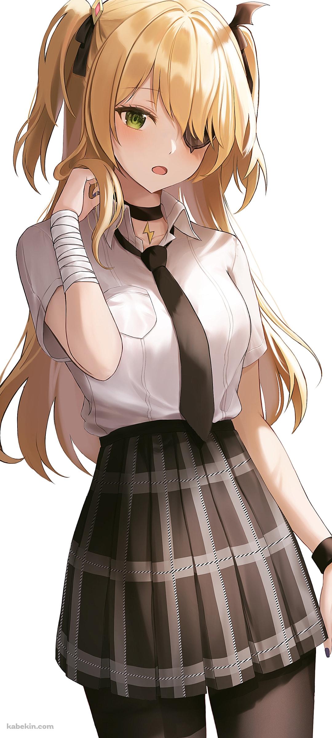 制服を着たフィッシュル / 黒いネクタイ / 眼帯 / ツーサイドアップ / 原神のAndroidの壁紙(1080px x 2400px) スマホ用