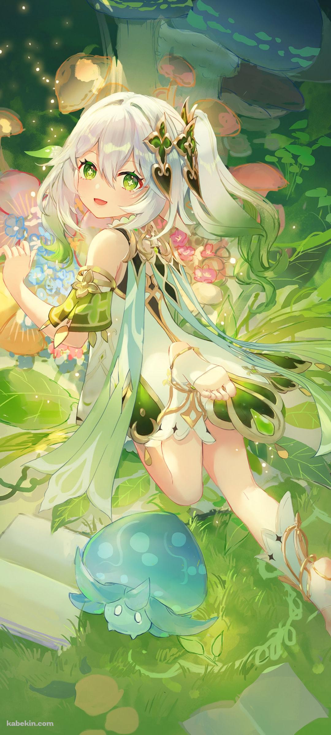 地面に寝そべり読書をするナヒーダ / キノコン / 原神のAndroidの壁紙(1080px x 2400px) スマホ用