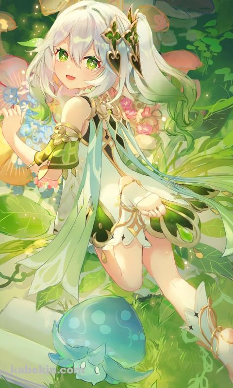 地面に寝そべり読書をするナヒーダ / キノコン / 原神のAndroidの壁紙(480px x 800px) スマホ用