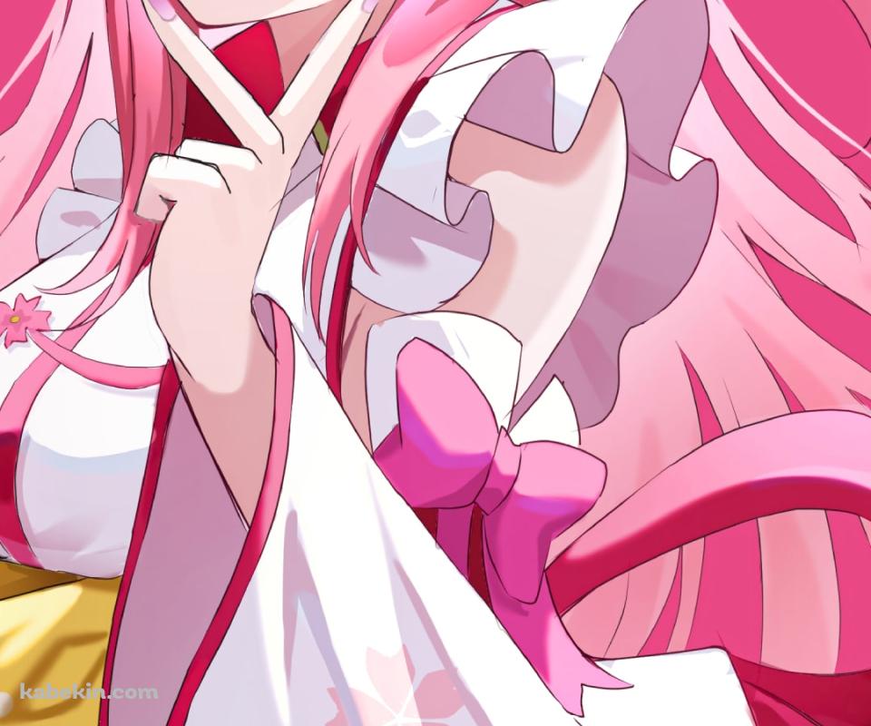 舌を出してピースをするかわいいさくらみこ / ホロライブ / バーチャルYouTuberのAndroidの壁紙(960px x 800px) スマホ用