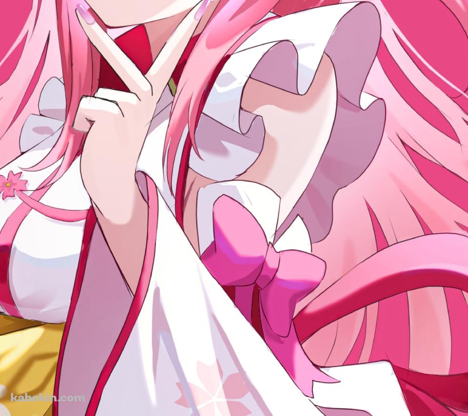 舌を出してピースをするかわいいさくらみこ / ホロライブ / バーチャルYouTuberのAndroidの壁紙(960px x 854px) スマホ用