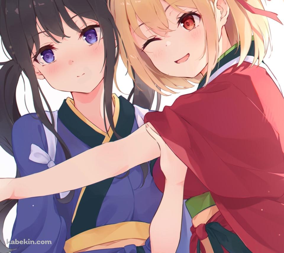 ラブラブの錦木千束と井ノ上たきな / ハート / 可愛い / リコリス・リコイルのAndroidの壁紙(960px x 854px) スマホ用