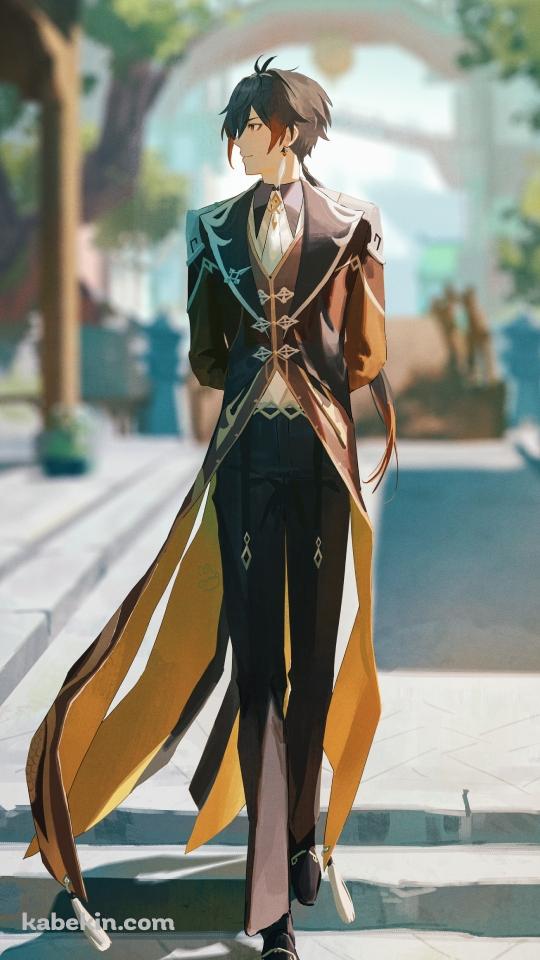 後ろに腕を組んで歩く鍾離 / 原神のAndroidの壁紙(540px x 960px) スマホ用