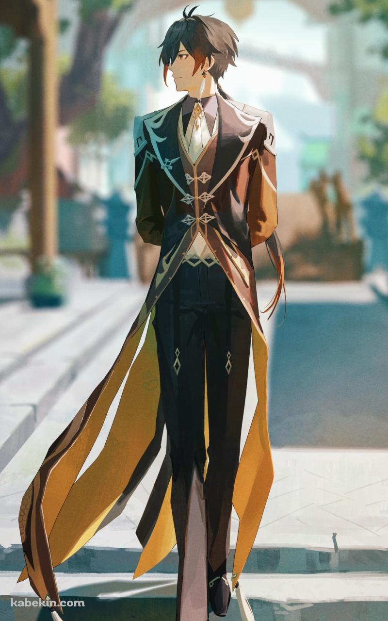 後ろに腕を組んで歩く鍾離 / 原神のAndroidの壁紙(800px x 1280px) スマホ用