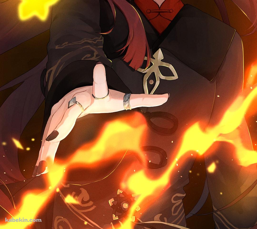 炎を纏う胡桃 / オレンジの蝶 / 原神のAndroidの壁紙(1080px x 960px) スマホ用