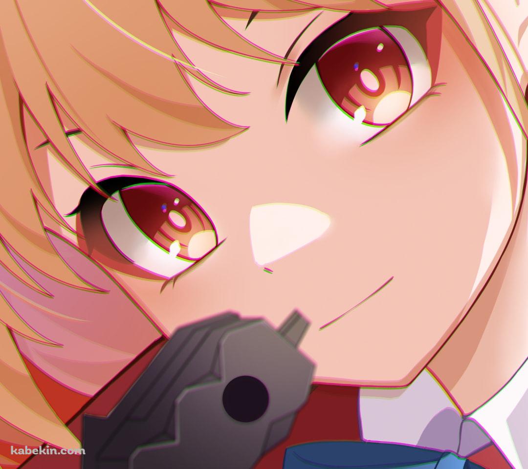 銃を構えてこちらを見つめるプニプニの錦木千束 / リコリス・リコイルのAndroidの壁紙(1080px x 960px) スマホ用