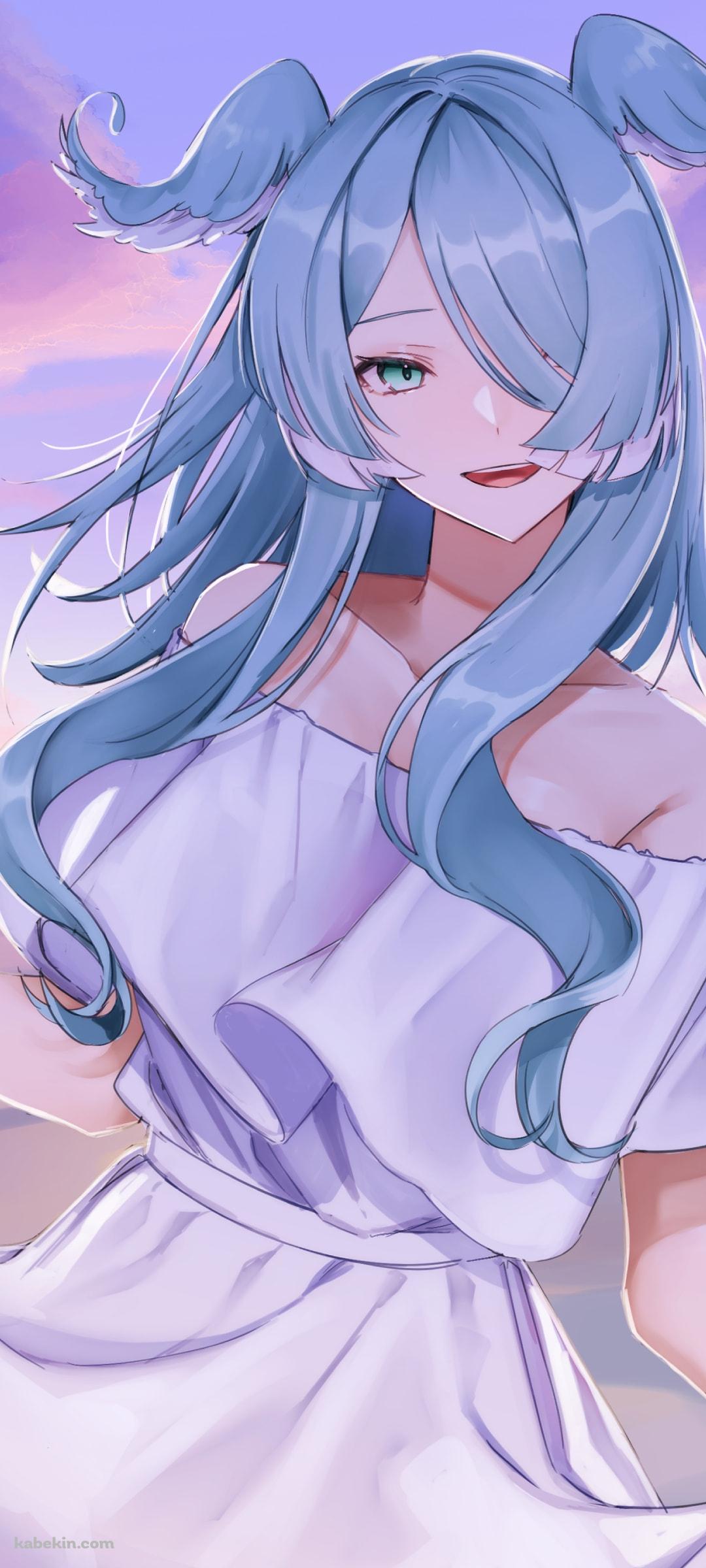 白いドレスを着て微笑むエリーラ・ペンドラ / 海 / Elira Pendora / にじさんじ / Vtuber / バーチャルYouTuberのAndroidの壁紙(1080px x 2400px) スマホ用
