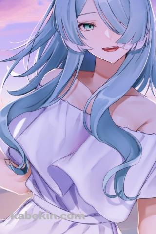白いドレスを着て微笑むエリーラ・ペンドラ / 海 / Elira Pendora / にじさんじ / Vtuber / バーチャルYouTuberのAndroidの壁紙(320px x 480px) スマホ用