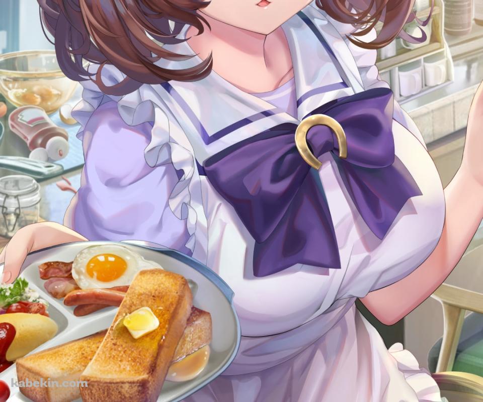 料理を作るメイショウドトウ / オムライス / トースト / 目玉焼き / ウィンナー / キッチン / ウマ娘のAndroidの壁紙(960px x 800px) スマホ用