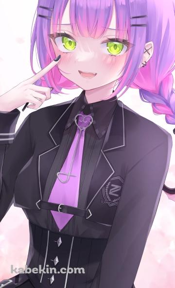 笑顔で目元を指す常闇トワ / ホロライブ / バーチャルYouTuber / VtuberのAndroidの壁紙(360px x 592px) スマホ用