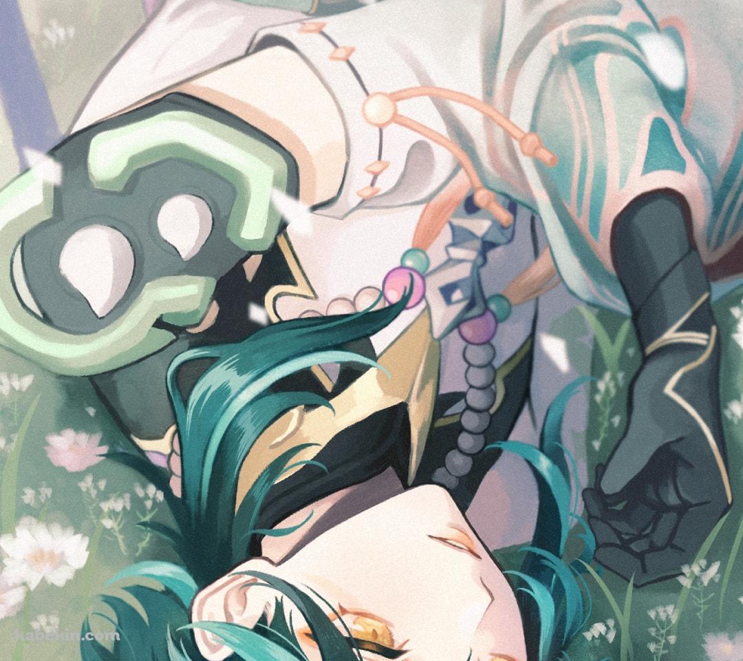 白い花畑で寝転ぶ魈 / 原神のAndroidの壁紙(1080px x 960px) スマホ用