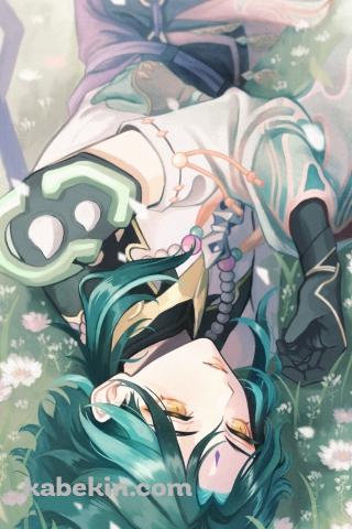 白い花畑で寝転ぶ魈 / 原神のAndroidの壁紙(320px x 480px) スマホ用