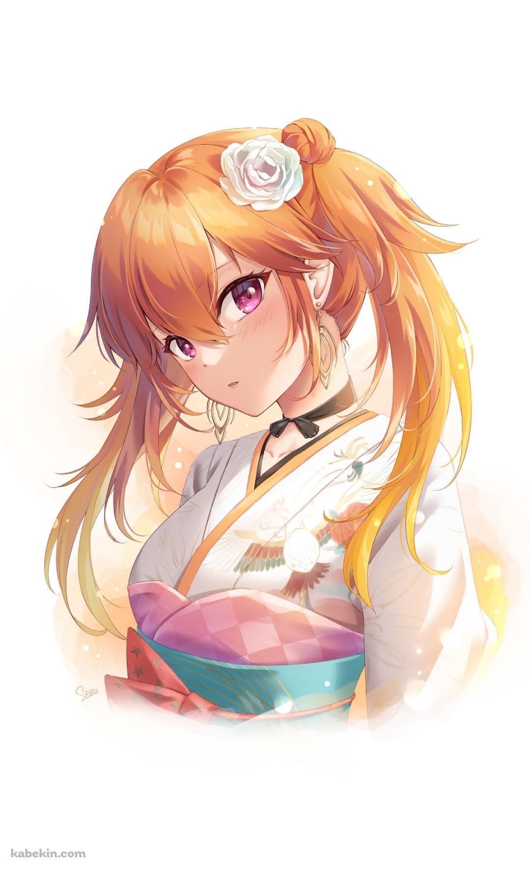 白い着物を着てこちらを見つめる可愛い小鳥遊キアラ / ホロライブ / バーチャルYouTuber / VtuberのAndroidの壁紙(1080px x 1776px) スマホ用