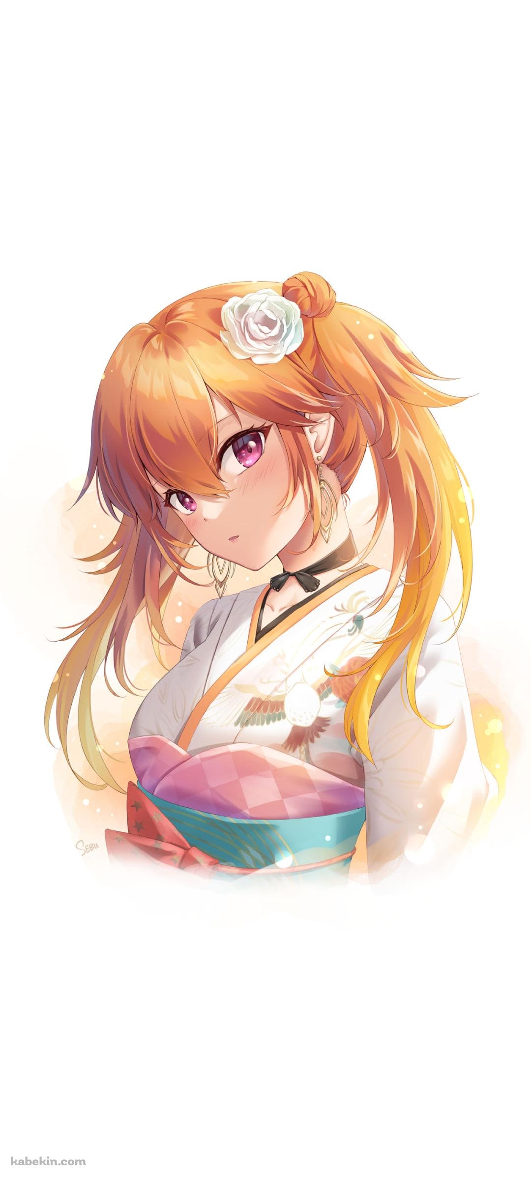 白い着物を着てこちらを見つめる可愛い小鳥遊キアラ / ホロライブ / バーチャルYouTuber / VtuberのAndroidの壁紙(1080px x 2400px) スマホ用