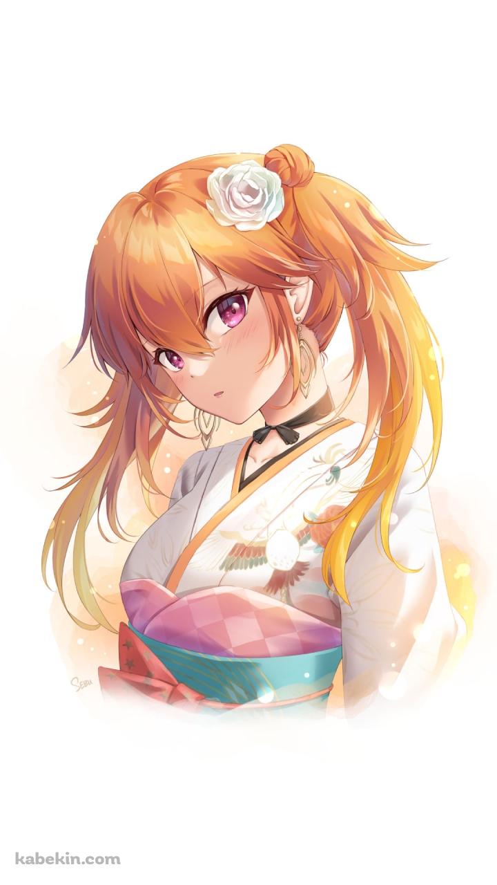 白い着物を着てこちらを見つめる可愛い小鳥遊キアラ / ホロライブ / バーチャルYouTuber / VtuberのAndroidの壁紙(720px x 1280px) スマホ用