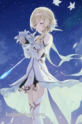 白い花を摘む蛍 / 流れ星 / 原神のAndroidの壁紙(320px x 480px) スマホ用
