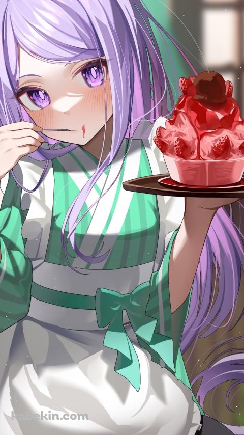 エプロンをして苺のスイーツを食べるメジロマックイーン / ウマ娘プリティーダービーのAndroidの壁紙(480px x 854px) スマホ用