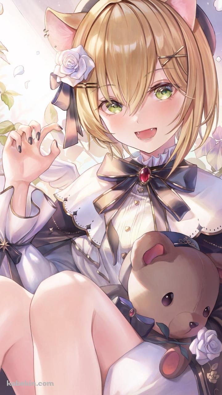 クマのぬいぐるみを抱えて笑顔の胡桃のあ / ぶいすぽっ！ / バーチャルYouTuber / VtuberのAndroidの壁紙(720px x 1280px) スマホ用
