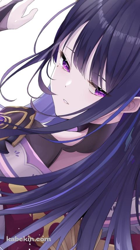 左手をかざすかっこいい雷電将軍 / 原神のAndroidの壁紙(480px x 854px) スマホ用