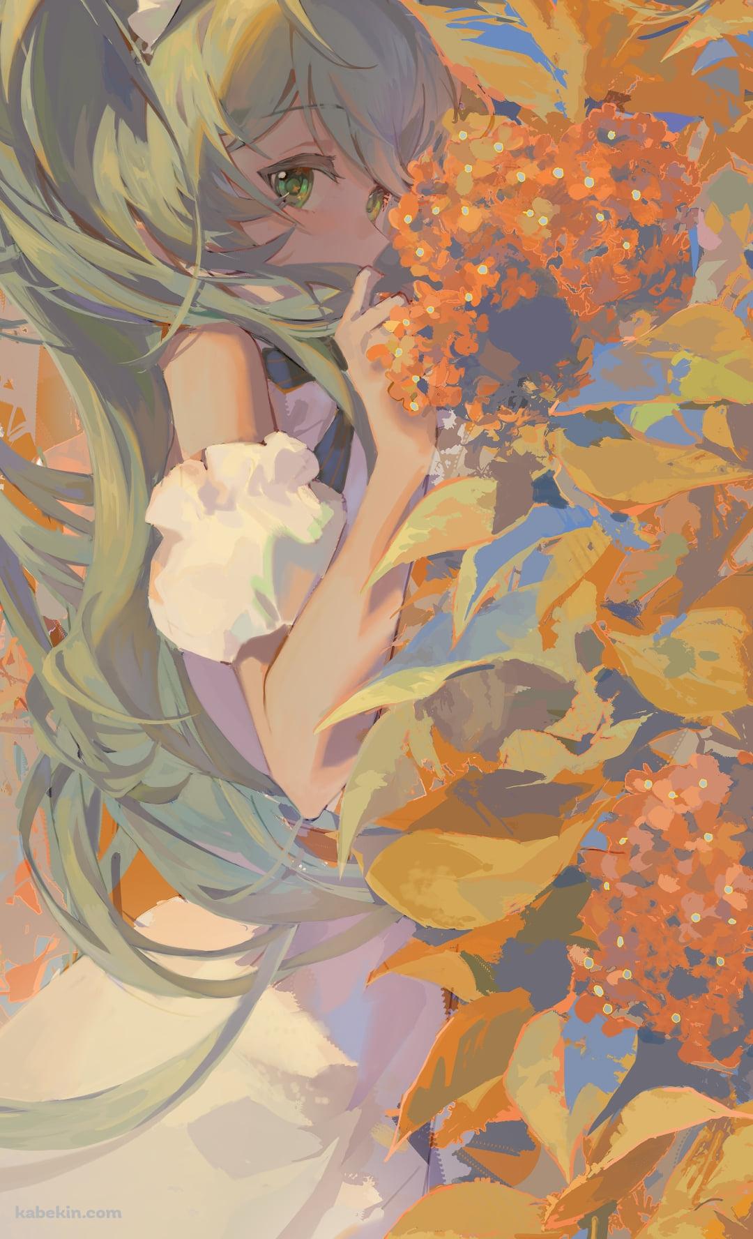 オレンジの花と初音ミク / ボカロ / ボーカロイドのAndroidの壁紙(1080px x 1776px) スマホ用