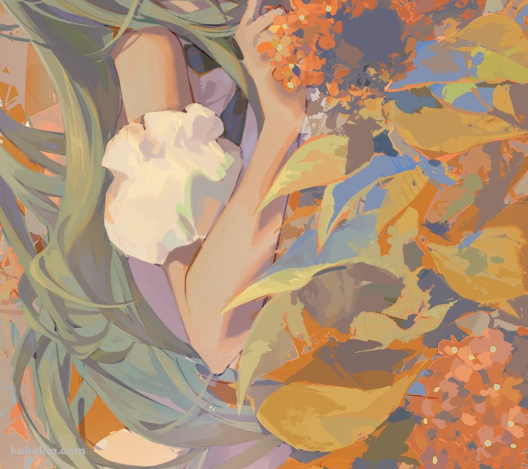 オレンジの花と初音ミク / ボカロ / ボーカロイドのAndroidの壁紙(1080px x 960px) スマホ用