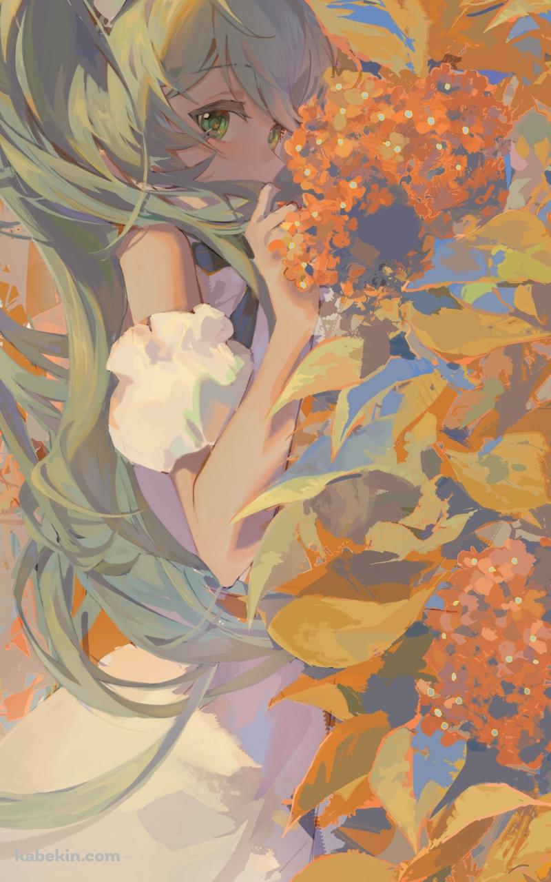 オレンジの花と初音ミク / ボカロ / ボーカロイドのAndroidの壁紙(800px x 1280px) スマホ用