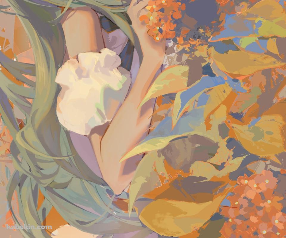 オレンジの花と初音ミク / ボカロ / ボーカロイドのAndroidの壁紙(960px x 800px) スマホ用