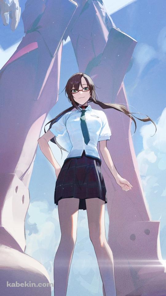 仁王立ちの真希波・マリ・イラストリアスとエヴァ8号機 / 新世紀エヴァンゲリオンのAndroidの壁紙(540px x 960px) スマホ用
