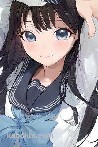 頭の上でポーズをとるかわいい明日小路（あけび こみち） / セーラー服 / 明日ちゃんのセーラー服のAndroidの壁紙(320px x 480px) スマホ用