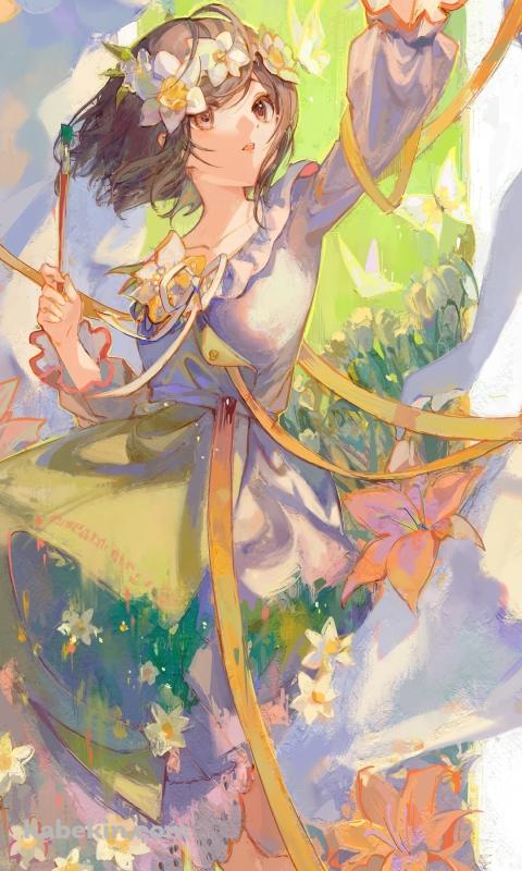 かわいい東雲絵名 (しののめえな) / 黄色い蝶 / 花 / プロセカ / プロジェクトセカイのAndroidの壁紙(480px x 800px) スマホ用