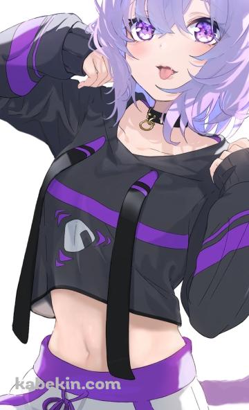おにぎりのイラストが描いてある洋服を着た猫又おかゆ / ホロライブ / バーチャルYouTuber / VtuberのAndroidの壁紙(360px x 592px) スマホ用