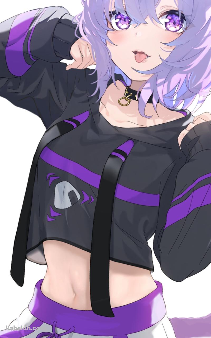 おにぎりのイラストが描いてある洋服を着た猫又おかゆ / ホロライブ / バーチャルYouTuber / VtuberのAndroidの壁紙(800px x 1280px) スマホ用