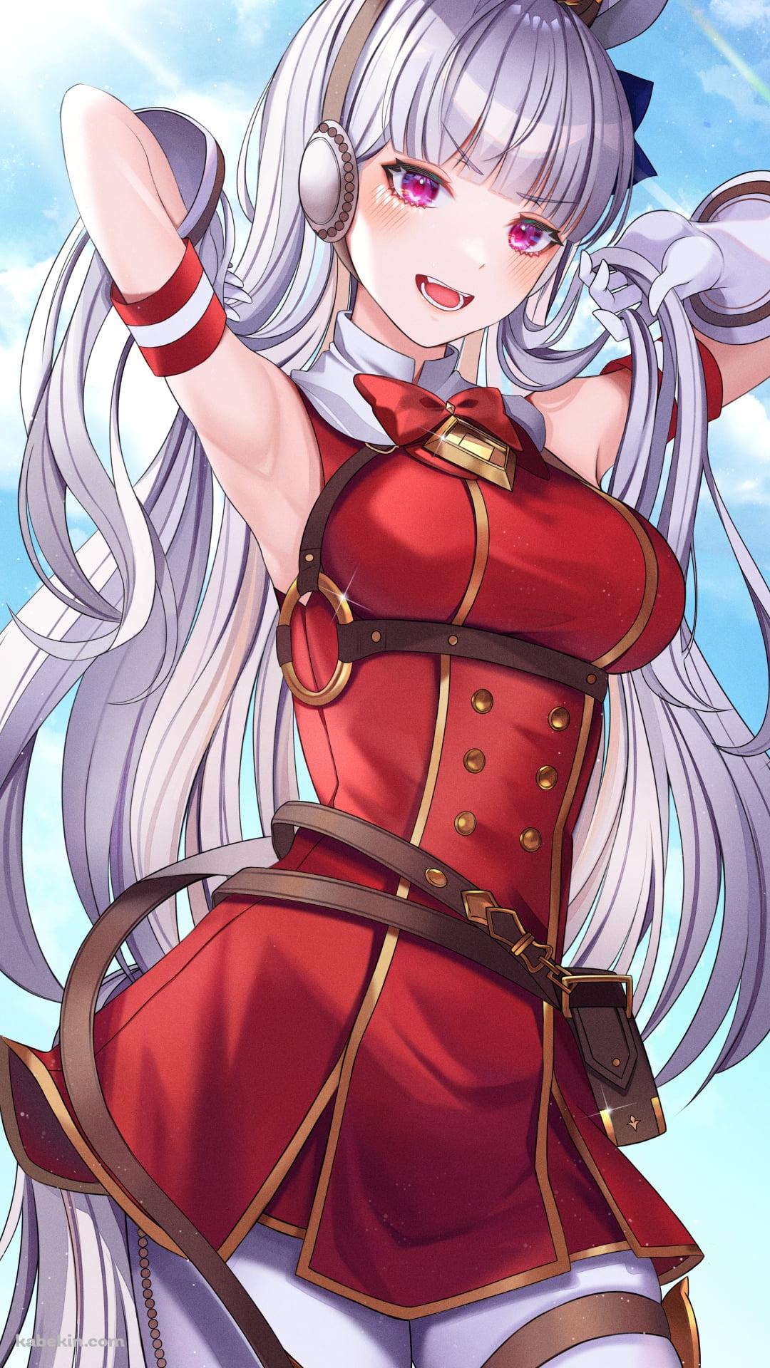 赤い衣装を着た笑顔のゴールドシップ / 青空 / ウマ娘プリティーダービーのAndroidの壁紙(1080px x 1920px) スマホ用