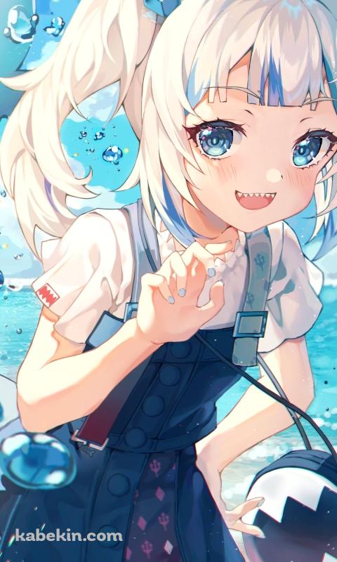 笑顔のがうる・ぐら / 海 / ビーチ / 水滴 / ホロライブ / バーチャルYouTuber / VtuberのAndroidの壁紙(480px x 800px) スマホ用