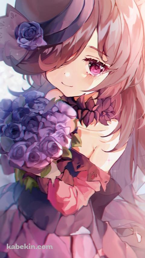 紫の薔薇の花束を持つ可愛いライスシャワー / ウマ娘プリティーダービーのAndroidの壁紙(480px x 854px) スマホ用