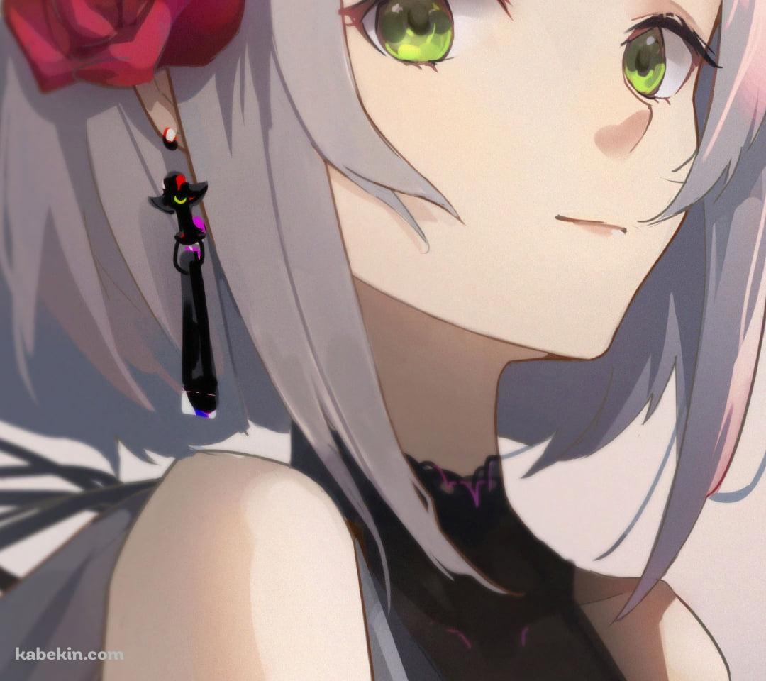 こちらを見つめる可愛いノエル / 緑の瞳 / 赤い薔薇 / 原神のAndroidの壁紙(1080px x 960px) スマホ用