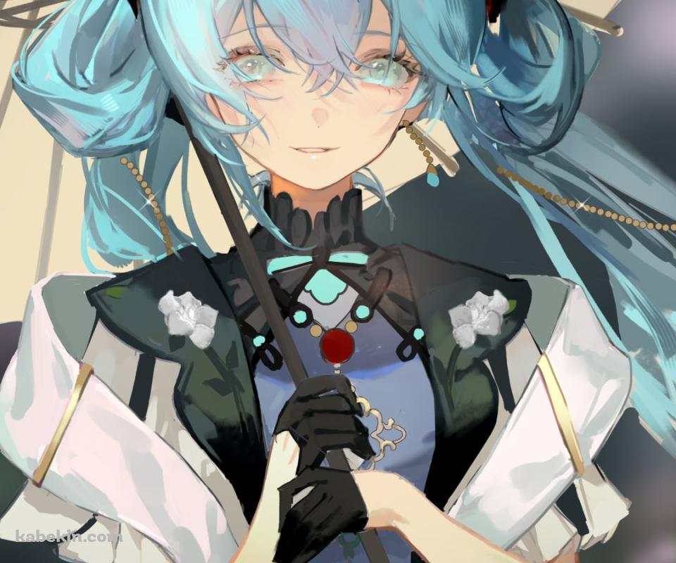 白い花と和傘をさした初音ミク / ボカロ / ボーカロイドのAndroidの壁紙(960px x 800px) スマホ用