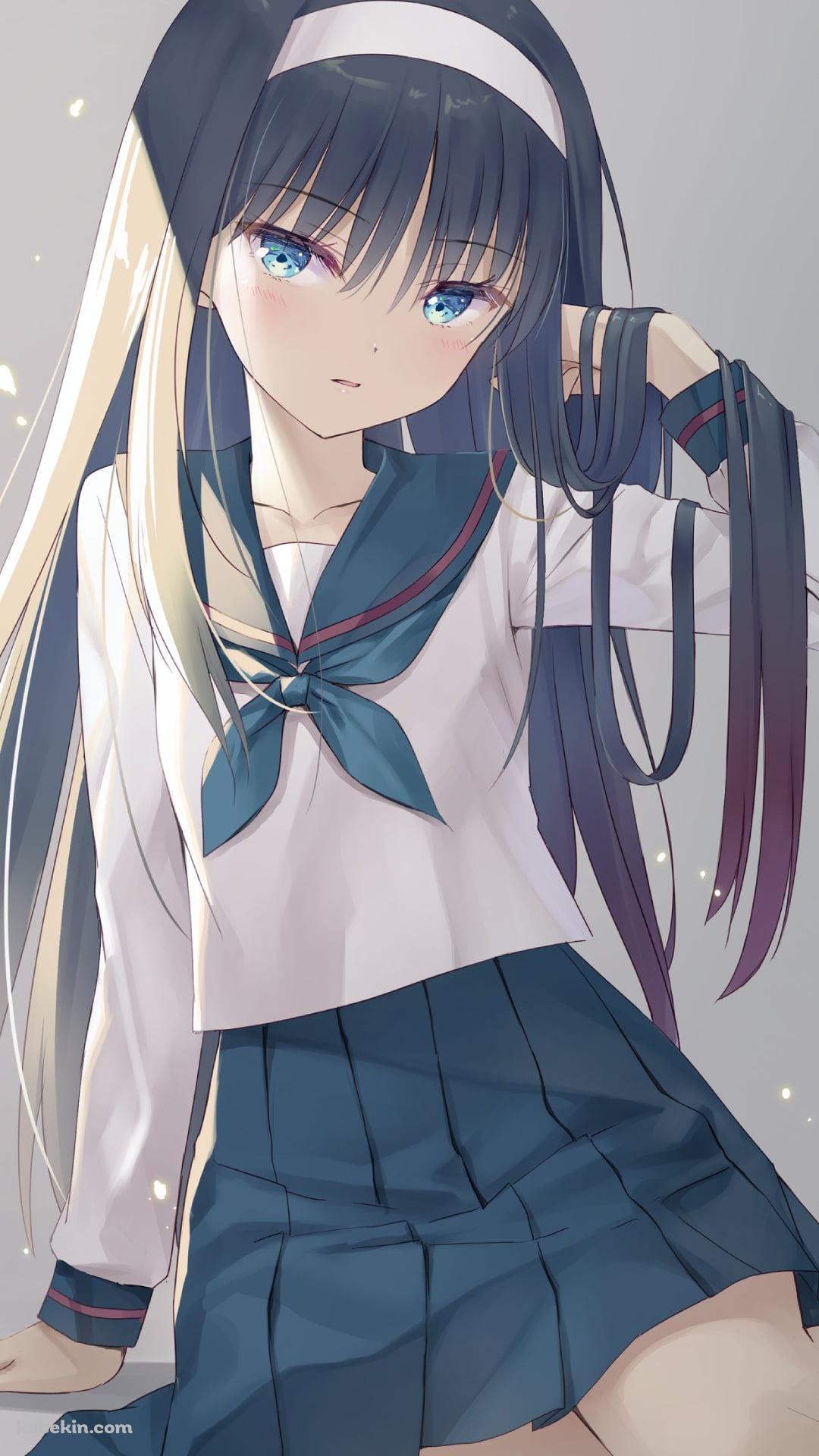 髪をさわるプニプニの遠野秋葉 / 真月譚　月姫のAndroidの壁紙(1080px x 1920px) スマホ用