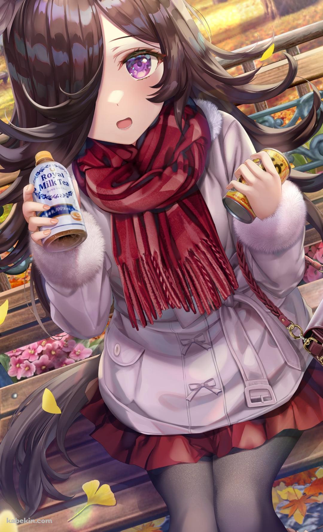 ミルクティーとつぶつぶコーンを持つライスシャワー / ウマ娘プリティーダービー / イラスト / ファンアートのAndroidの壁紙(1080px x 1776px) スマホ用